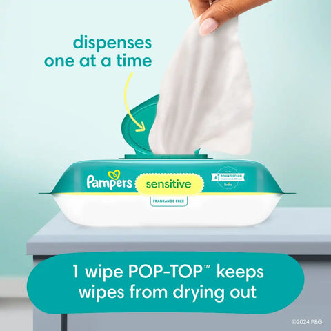 Pampers Sensitive Baby Wipes - 36ct: Unscented, Dye-Free, Alcohol-Free, Diaper Area Pop-Up Dispenser