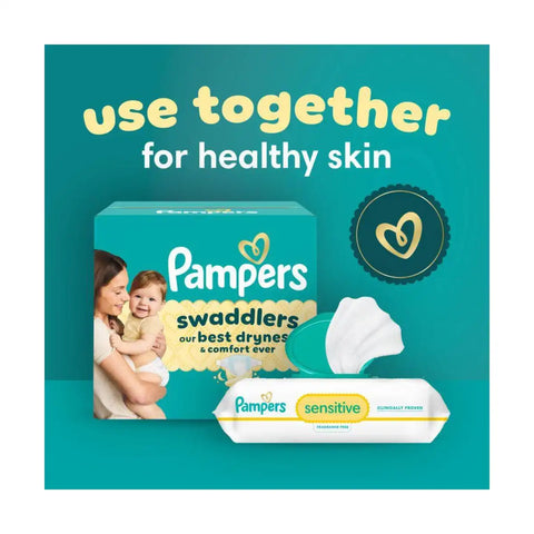 Pampers Swaddlers Sensitive Disposable Diapers Size 1 - 164ct + Size 2 - 148ct + Sensitive Baby Wipes - 1008ct
