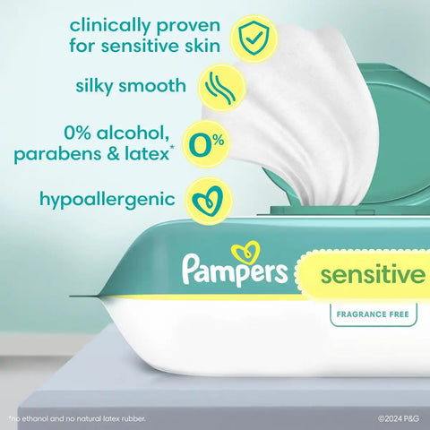 Pampers Sensitive Baby Wipes - 36ct: Unscented, Dye-Free, Alcohol-Free, Diaper Area Pop-Up Dispenser